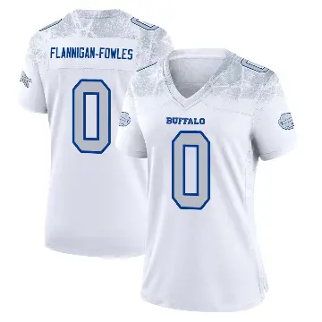 ＃0 Women's Demetrius Flannigan-Fowles White Game Buffalo Bills 2025 Rivalries Collection Jersey
