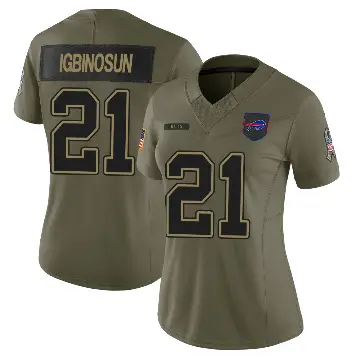 ＃21 Women's Davison Igbinosun Olive Limited Buffalo Bills 2025 Salute to Service Jersey