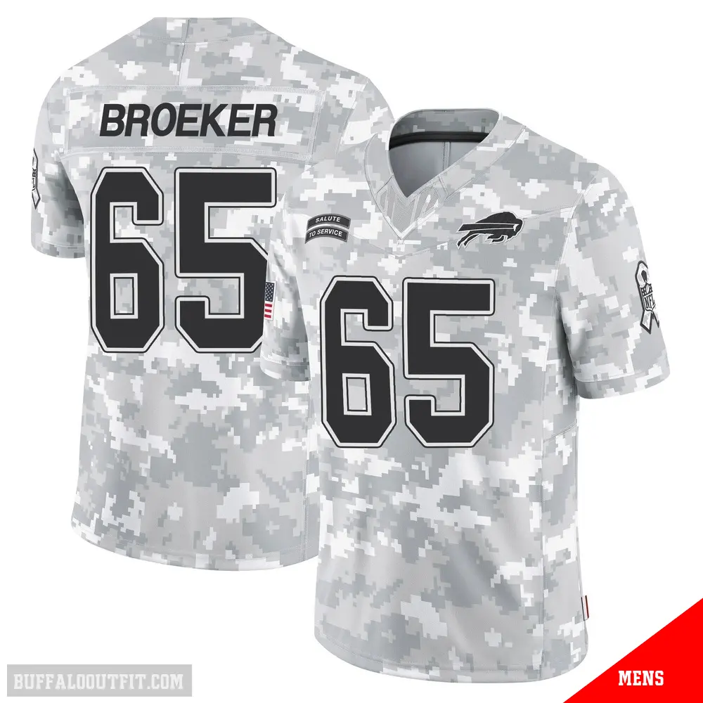 ＃65 Men's Nick Broeker Arctic Camo Limited Buffalo Bills 2024 Salute to Service Jersey