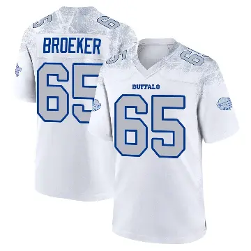 ＃65 Men's Nick Broeker White Game Buffalo Bills 2025 Rivalries Collection Jersey