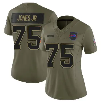 ＃75 Women's Andre Jones Jr. Olive Limited Buffalo Bills 2025 Salute to Service Jersey