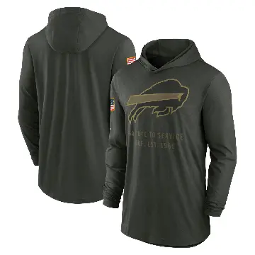 Men's Green Buffalo Bills Forest 2025 Salute to Service Sideline Lightweight Long Sleeve Hooded Pullover T-Shirt